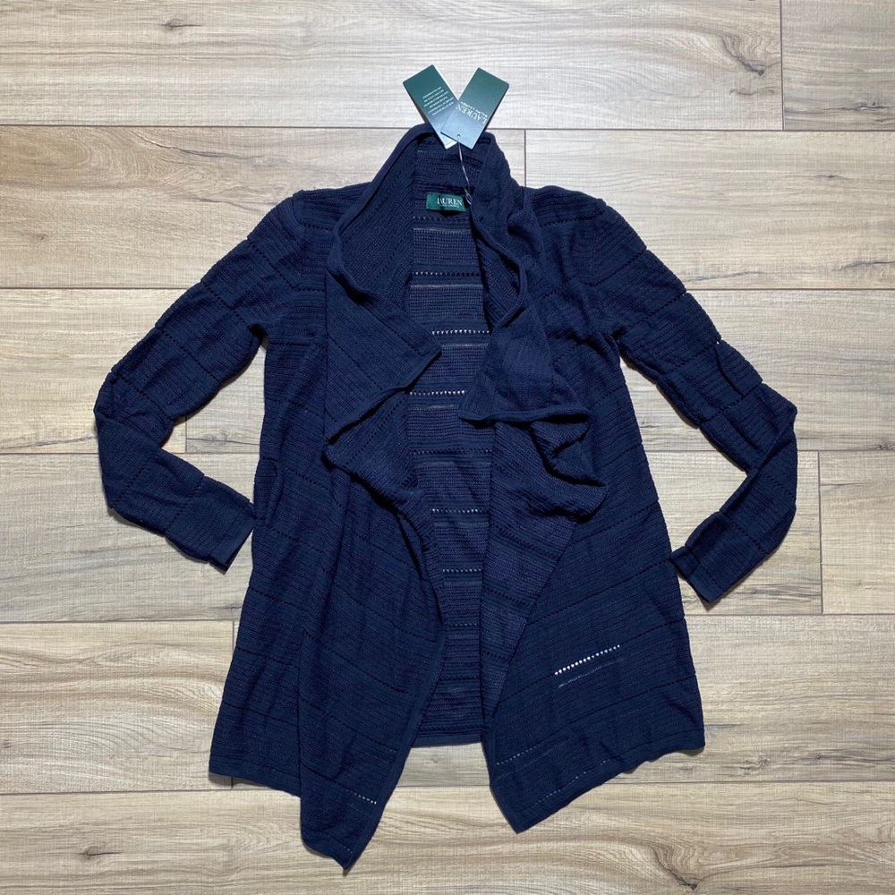Lauren Ralph Lauren Womens Long Sleeve Open Front Cardigan Size XS Navy Blue